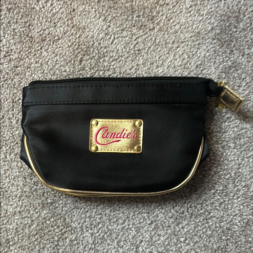 Candie's Black and Gold Cosmetic Bag with Elegant Gold Accents